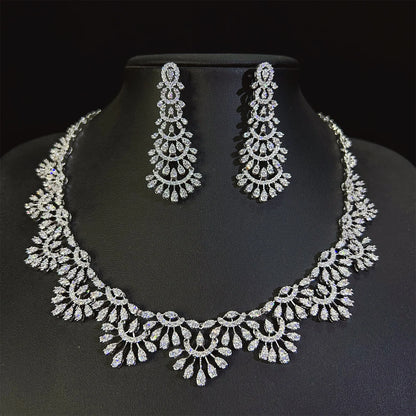 Romantic 2PCS Leaf Design Statement Jewelry Set For Women Wedding Party Full Zircon Dubai Bridal jewelry Set