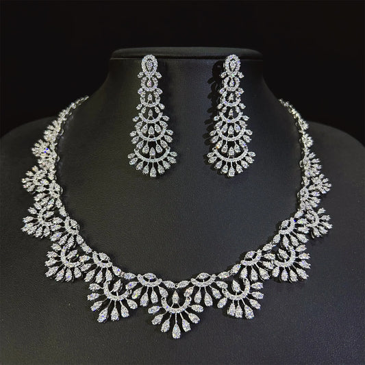 Romantic 2PCS Leaf Design Statement Jewelry Set For Women Wedding Party Full Zircon Dubai Bridal jewelry Set