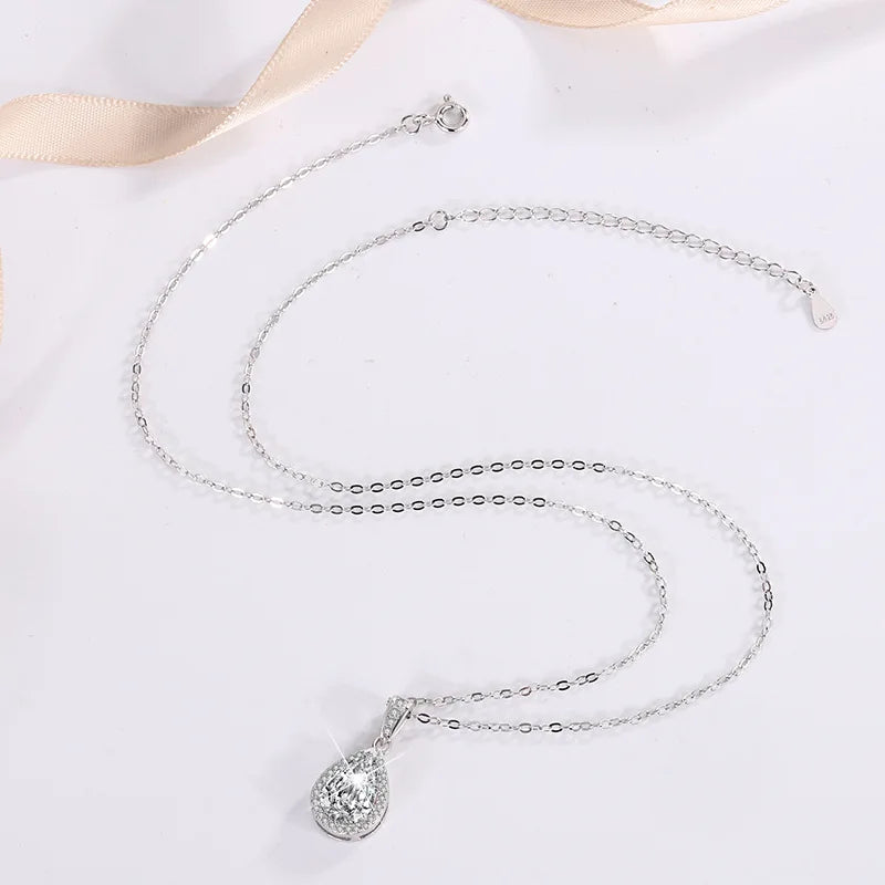 FIRERING Authentic 1-2ct Droplet Moissanite Pendant Necklace with Certificate Passed Diamond Test Women Jewelry Gift S925 Silve