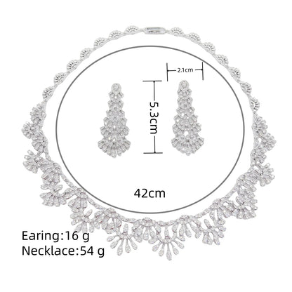 Romantic 2PCS Leaf Design Statement Jewelry Set For Women Wedding Party Full Zircon Dubai Bridal jewelry Set